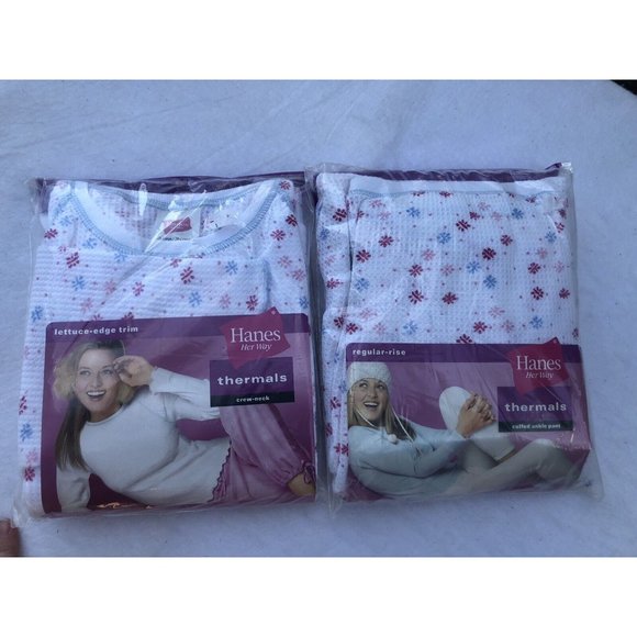 Hanes Thermal Floral Shirt and Pants Set Lettuce edge Trim Cuffed 2XL - Picture 12 of 12